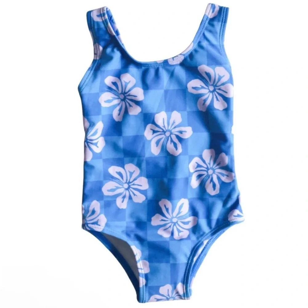 Little Surfer Dude Girls Blue Hibiscus One-Piece Swimsuit Size 2T New NWOT